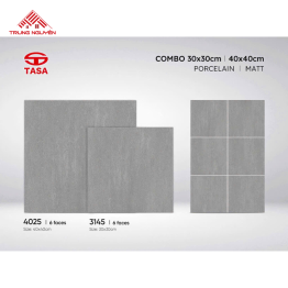 Gạch Porcelain Matt Xám TASA – Combo 30x30 & 40x40 (Mã 3145 – 4025)