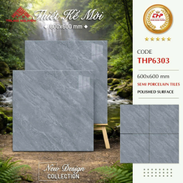 Gạch Lát Nền 600x600 THP6303 Vân Đá Xám Đậm Bóng Kiếng