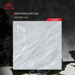 Gạch Lát Nền 600x600 KARPO H6301 Semi Porcelain Vân Đá Xám Marble
