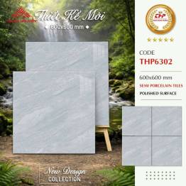 Gạch Lát Nền 600x600 THP6302 Vân Đá Xám Nhạt Bóng Kiếng