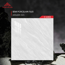 Gạch Lát Nền 600x600 KARPO H6303 Semi Porcelain Vân Đá Xám Bóng Cao Cấp
