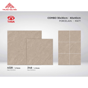 Gạch Porcelain Matt Màu Be Vân Đá TASA – Combo 30x30 & 40x40 (Mã 3148 – 4028)