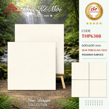 Gạch Lát Nền 600x600 THP6308 Semi Porcelain Bóng Kiếng Cao Cấp