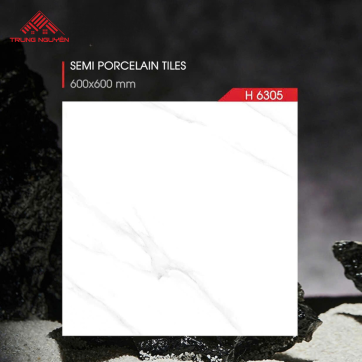 Gạch Lát Nền 600x600 KARPO H6305 Semi Porcelain Vân Đá Trắng Bóng